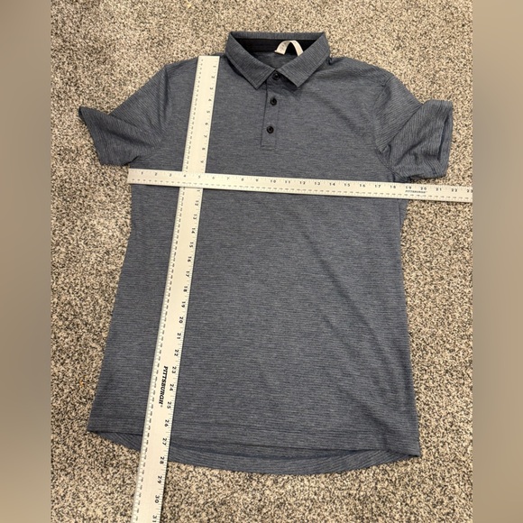 Lululemon Charcoal Polo Shirt Subtle Blue Stripes Business Casual Preppy Classy - Picture 7 of 7